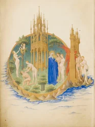 Très Riches Heures del duque de Berry Folio 25, verso: El Jardín del Edén